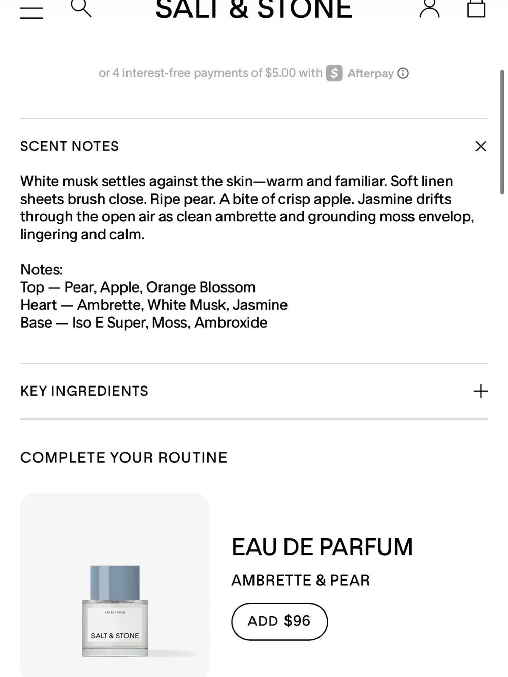 Brand New Salt & Stone ambrette and pear Deodorant $20 new launch